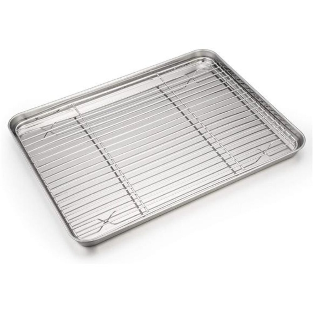 Baking Sheet and Rack Set, P&P CHEF Stainless Steel Cookie Sheet Baking Pan